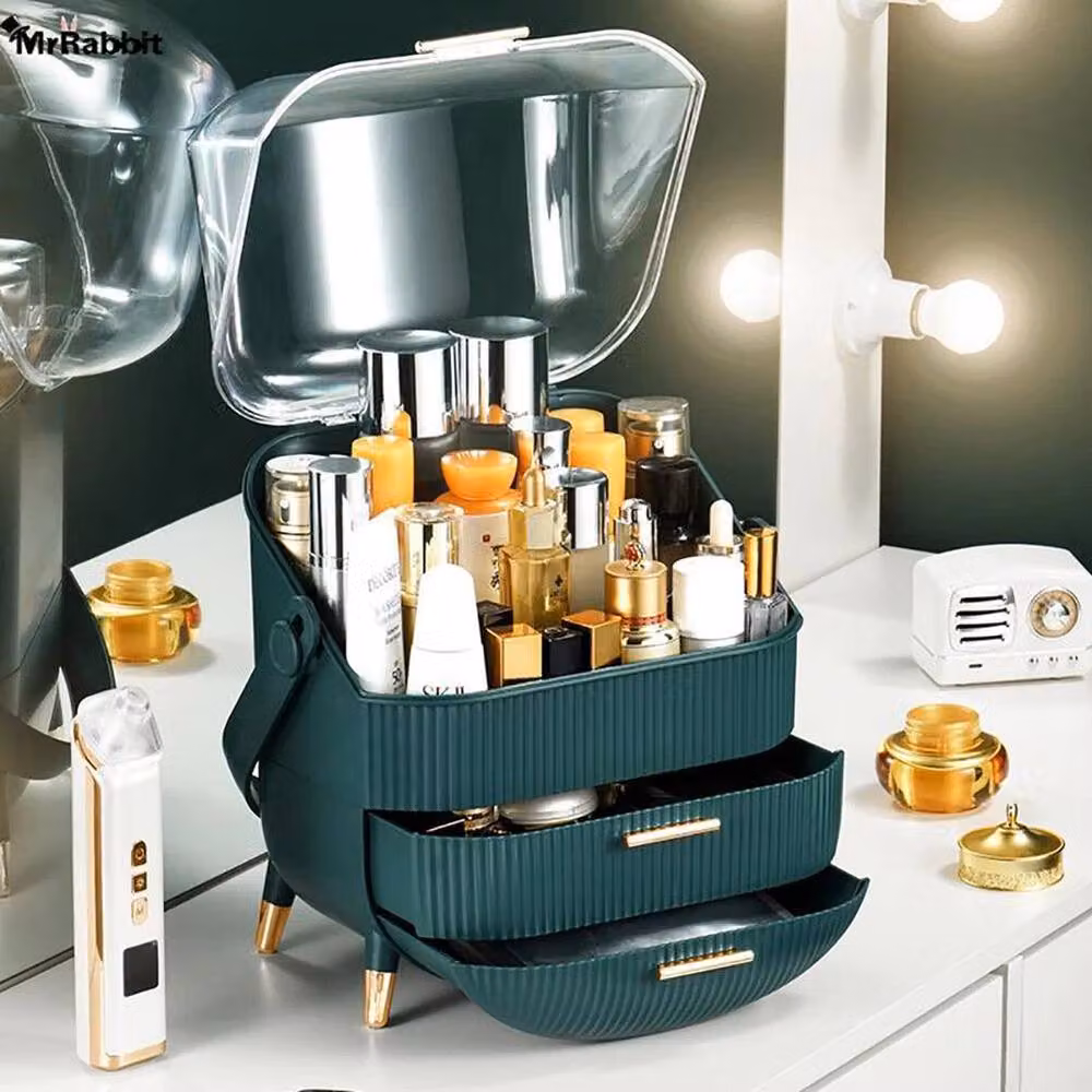 FORGEVIO Green Makeup and Jewellery Storage Box with Lid and Handles, W: 50.0 cm, D: 37.0 cm, H: 50.0 cm – 2