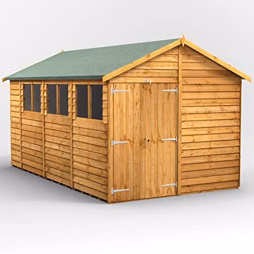 Powersheds Premium Apex Overlap Wooden Shed in Natural Brown with Security Features and Gable Roof