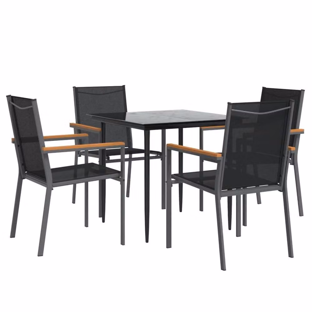 Berkfield Home 5 Piece Modern Garden Dining Set in Black Textilene and Steel – 3