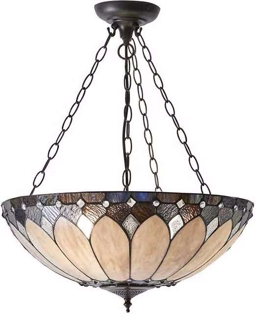 Loops Tiffany Glass Hanging Ceiling Pendant Light in Dark Bronze with 3 Transparent Multicolour Glass Shades