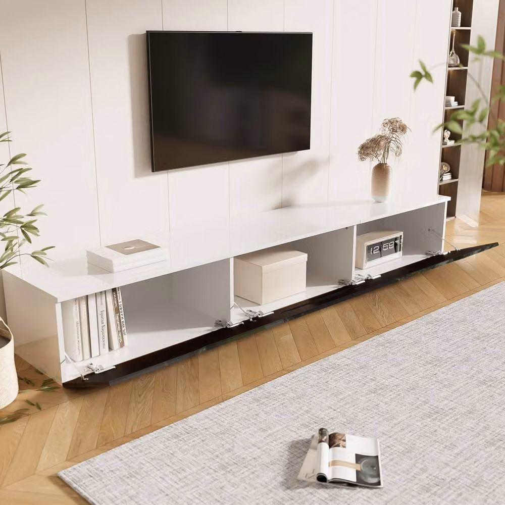 BTM Black and White High-Gloss TV Cabinet with 16-Colour LED, W: 180 cm – 2
