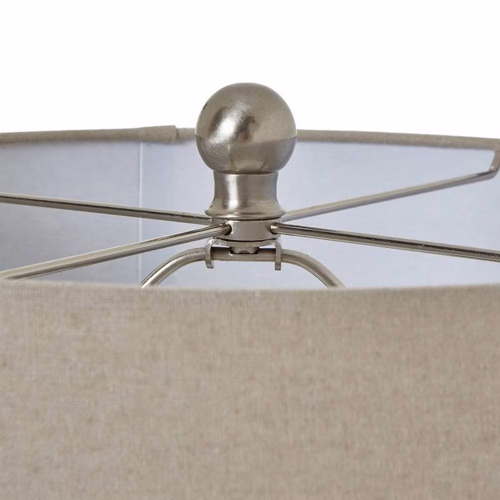 Lemon Pavilion White Ceramic Squat Beaded Tabletop Lamp with Linen Shade, W38 x D38 x H56 cm – 2