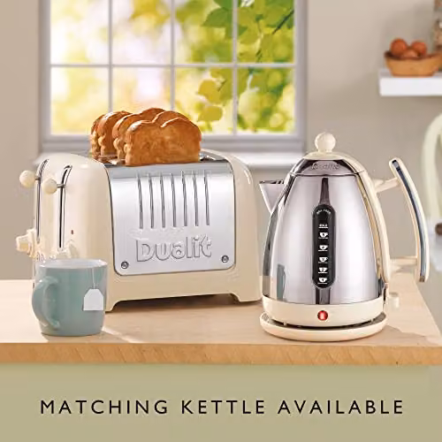 Dualit 4 Slice Lite Toaster in Polished Stainless Steel with Canvas White Trim – 2
