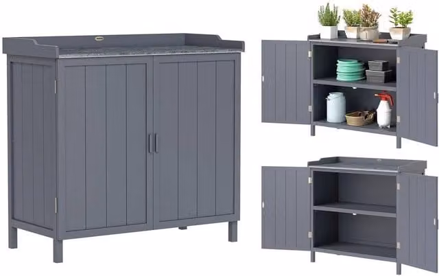 FLAVORA Galvanised Steel Garden Potting Bench in Dark Grey – 1