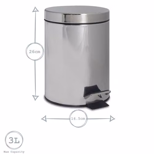 Harbour Housewares Set of 2 Round Stainless Steel Pedal Bins, 3 Litre, Silver – 7