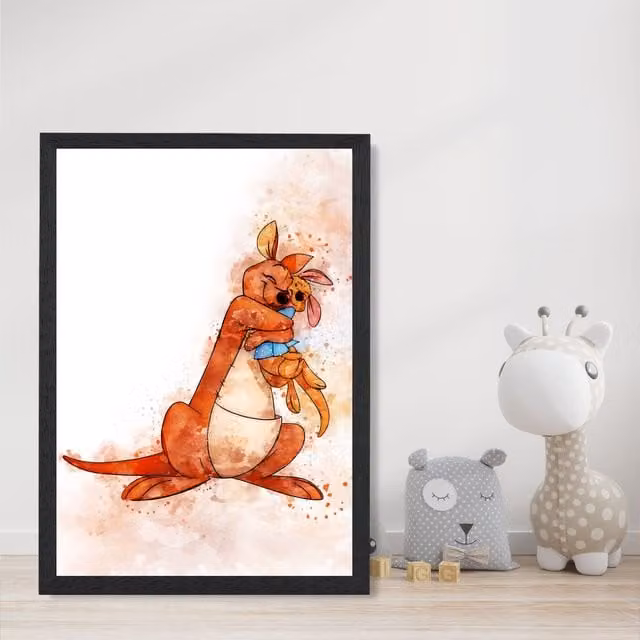 ARTZE Kanga and Roo Winnie the Pooh Watercolour Art Print with Black Frame, Purple, A4 (W: 21.0 cm, H: 29.7 cm)