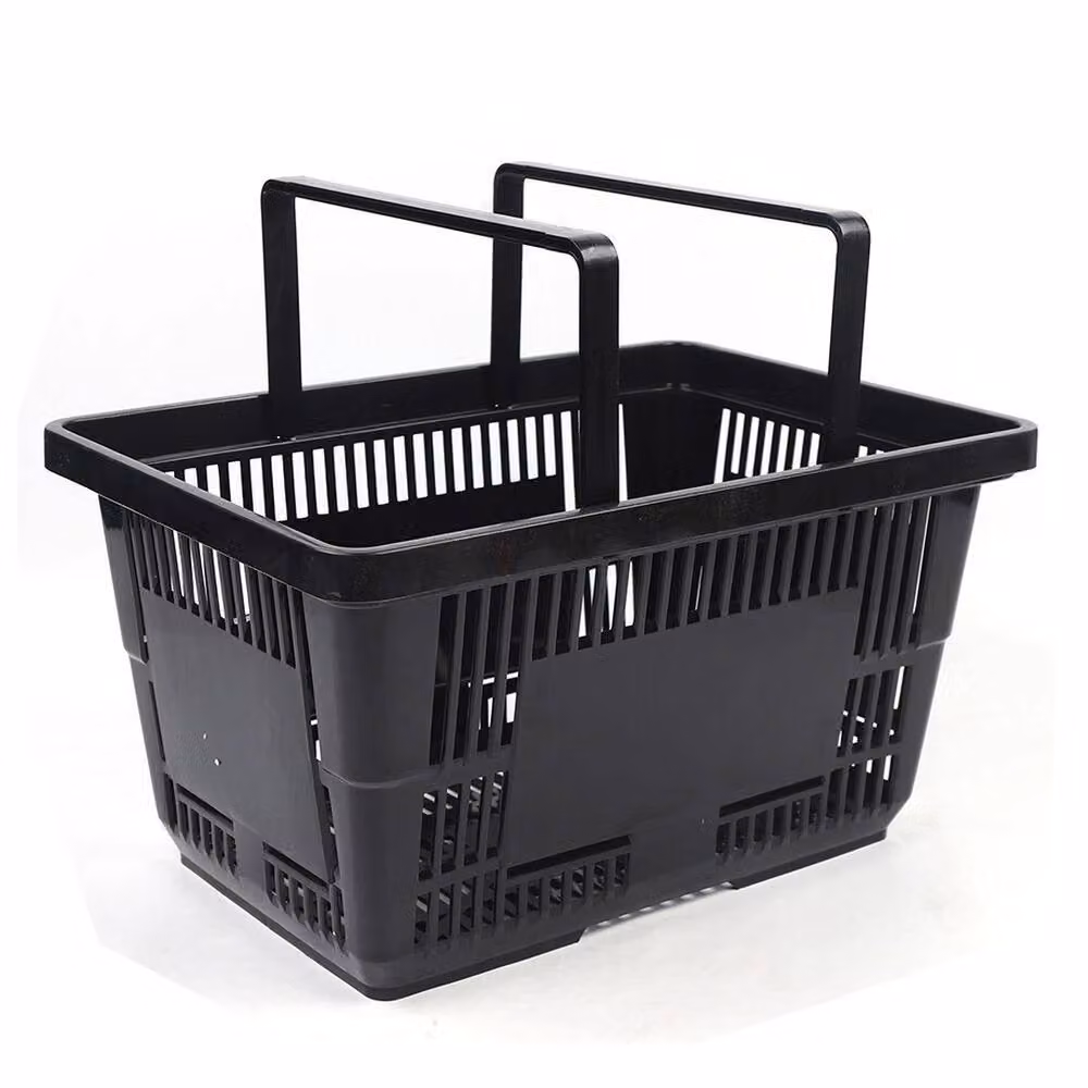 VOGREX Black Plastic Shopping Baskets with Handles for Retail and Grocery Markets – 2