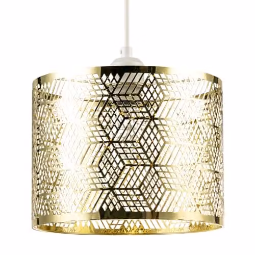 Happy Homewares Modern Gold Zig Zag Metal Pendant Lighting Shade, W/D/H: 19 x 19 x 25 cm