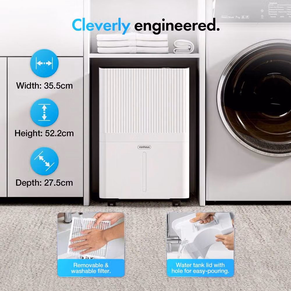 VonHaus Smart WiFi Dehumidifier with App Control, 30L/Day, White – 4