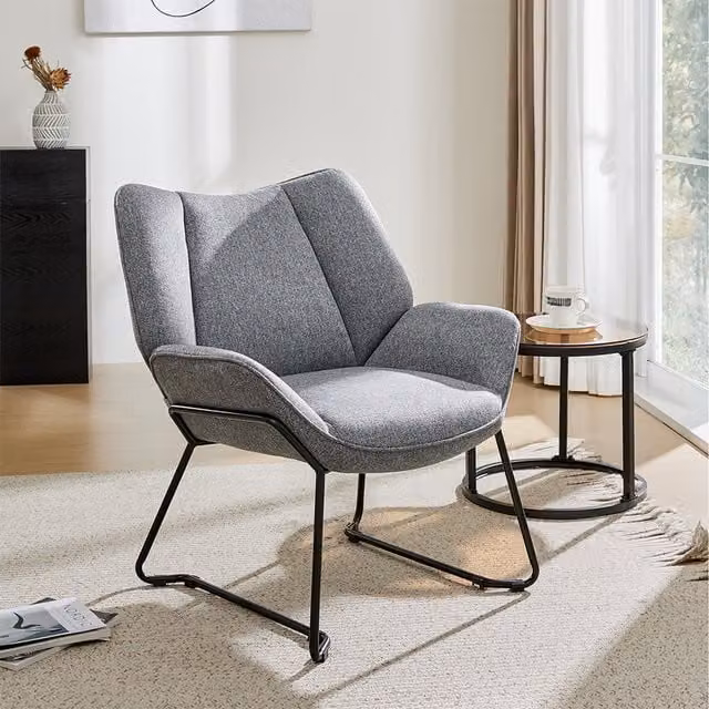 Livingandhome Grey Fabric Minimalist Accent Armchair with Metal Frame and Armrests