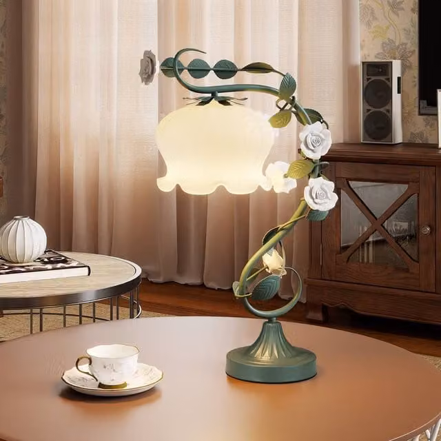 Costway Vintage Decorative Bedside Table Lamp in Green and Multicolour with Ceramic and Metal Base