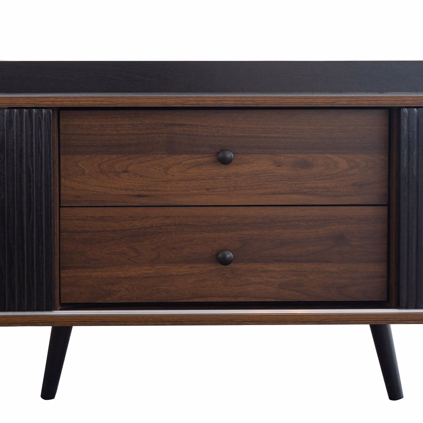 Aosom UK Modern TV Cabinet with 2 Centre Drawers and Striped Sliding Doors in Black and Wood, W: 160 cm, D: 40 cm, H: 58 cm – 6