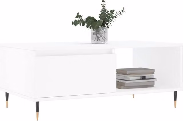 Berkfield Home Modern Rectangular Coffee Table in White, W/D/H: 90 x 50 x 36.5 cm