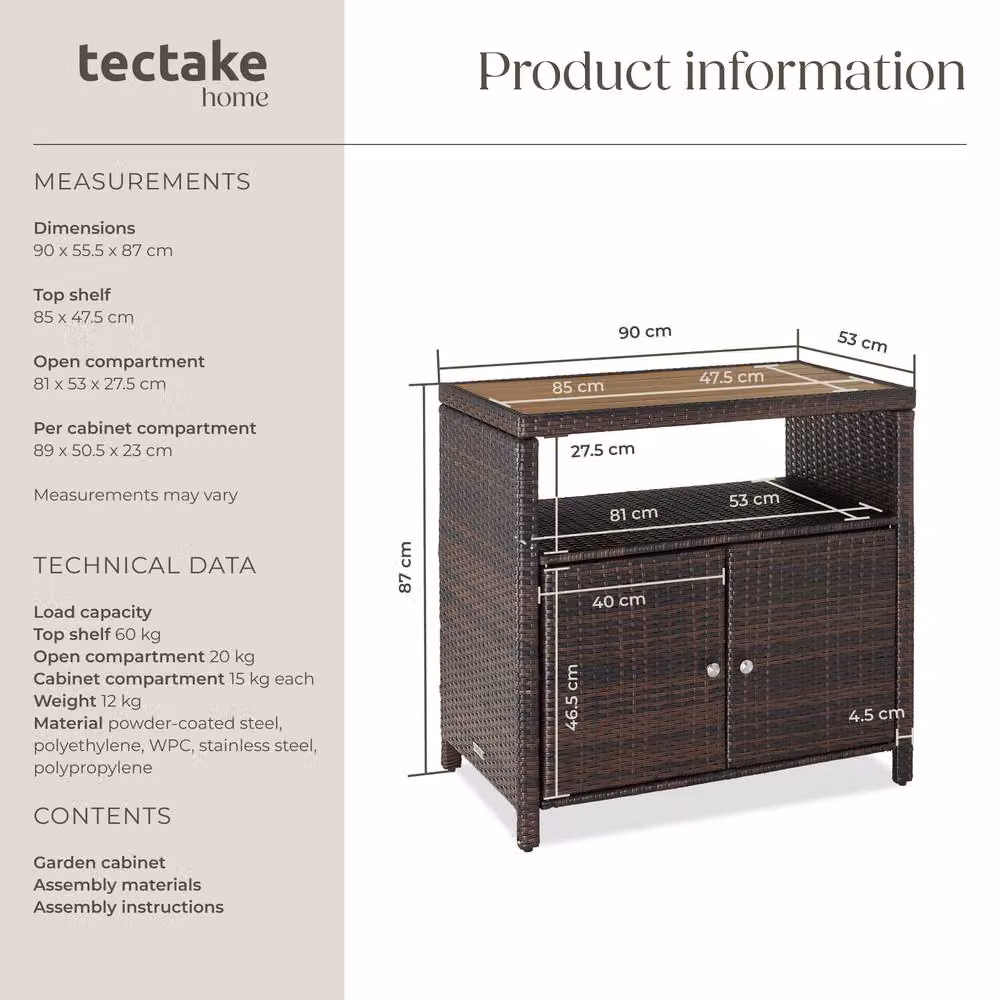 tectake Monscia Freestanding Garden Cabinet in Brown with Hinged Doors and Internal Shelves – 6