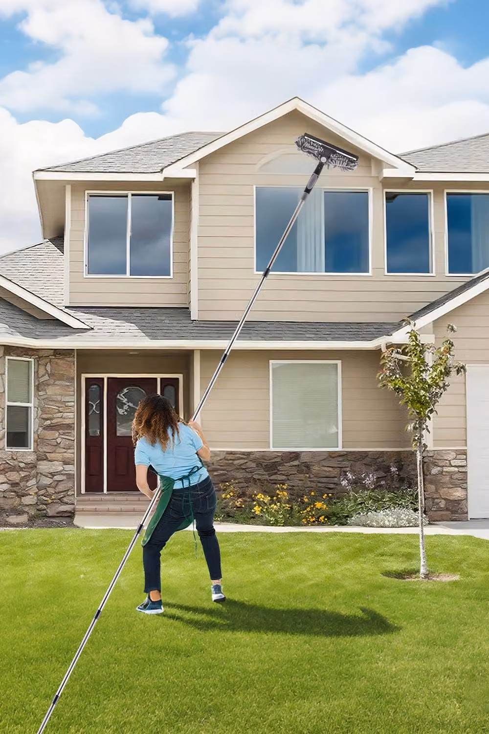 Living and Home 2-in-1 Window Squeegee Cleaner Kit and Mop with 10 Extension Poles, Grey – 3