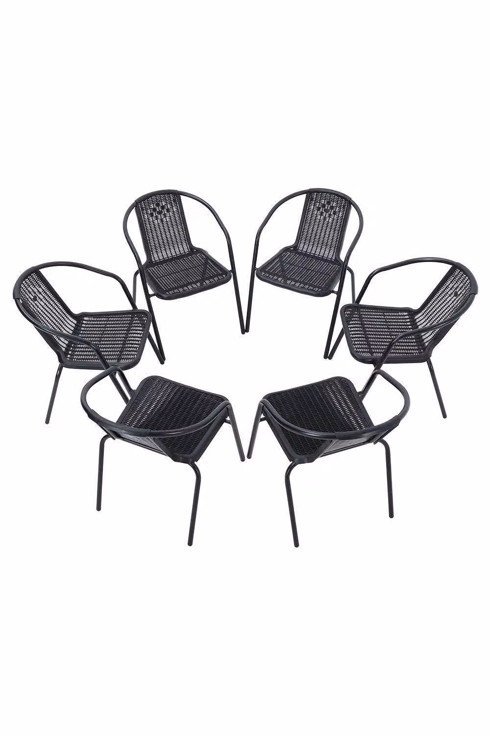 Garden Sanctuary Set of 6 Black Plastic Rattan Woven Stacking Garden Chairs – 2