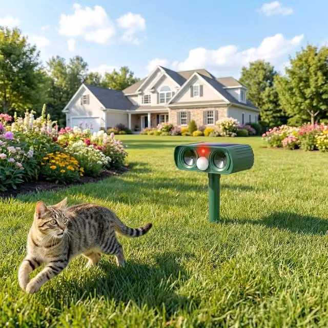 Outsunny Solar Ultrasonic Cat Repellent for Gardens, Green