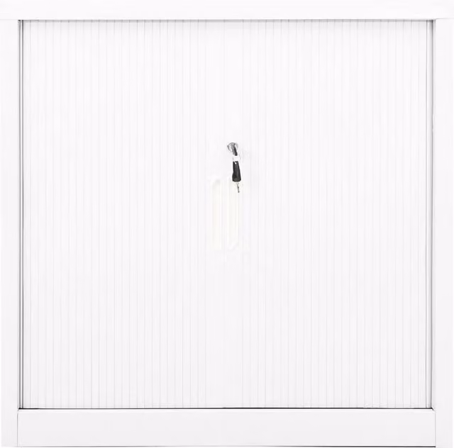 Berkfield Home White Metal Sliding Door Cabinet with Internal Shelves and Lock, W/D/H: 90 x 40 x 90 cm