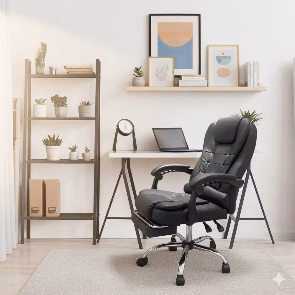 Alivio Black Synthetic Leather Office Massage Chair with 360 Swivel, Footrest, Lumbar Support and Headrest – 2
