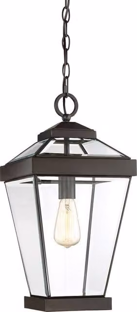Loops Western Bronze IP23 Suspended Chain Lantern Light with E27 60W LED Bulb and Transparent Glass