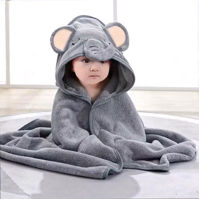 Dyzi Soft Absorbent Animal Cartoon Hooded Baby Bath Towel in Black