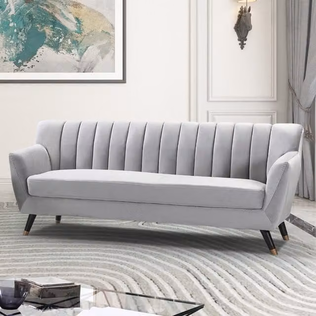 Artemis Home Morgan 3 Seat Grey Velvet Upholstered Sofa with Solid Wood Frame – 1