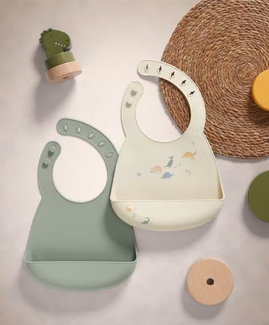 Mamas & Papas Silicone Crumb Catcher Bibs, 2 Pack, Teal/Green/Turquoise/Petrol