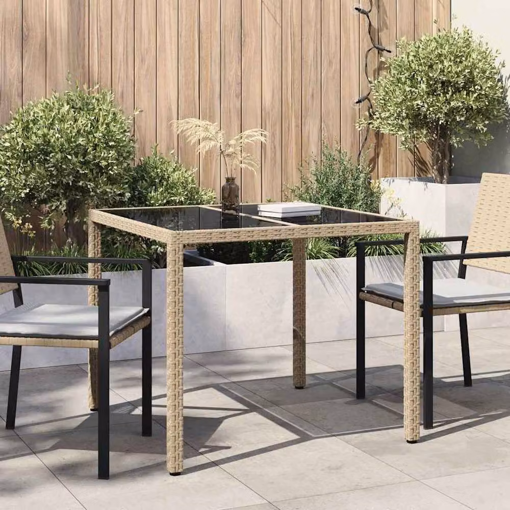 Berkfield Home Traditional Garden Dining Table in Beige Poly Rattan, W/D/H: 90 x 90 x 75 cm – 2