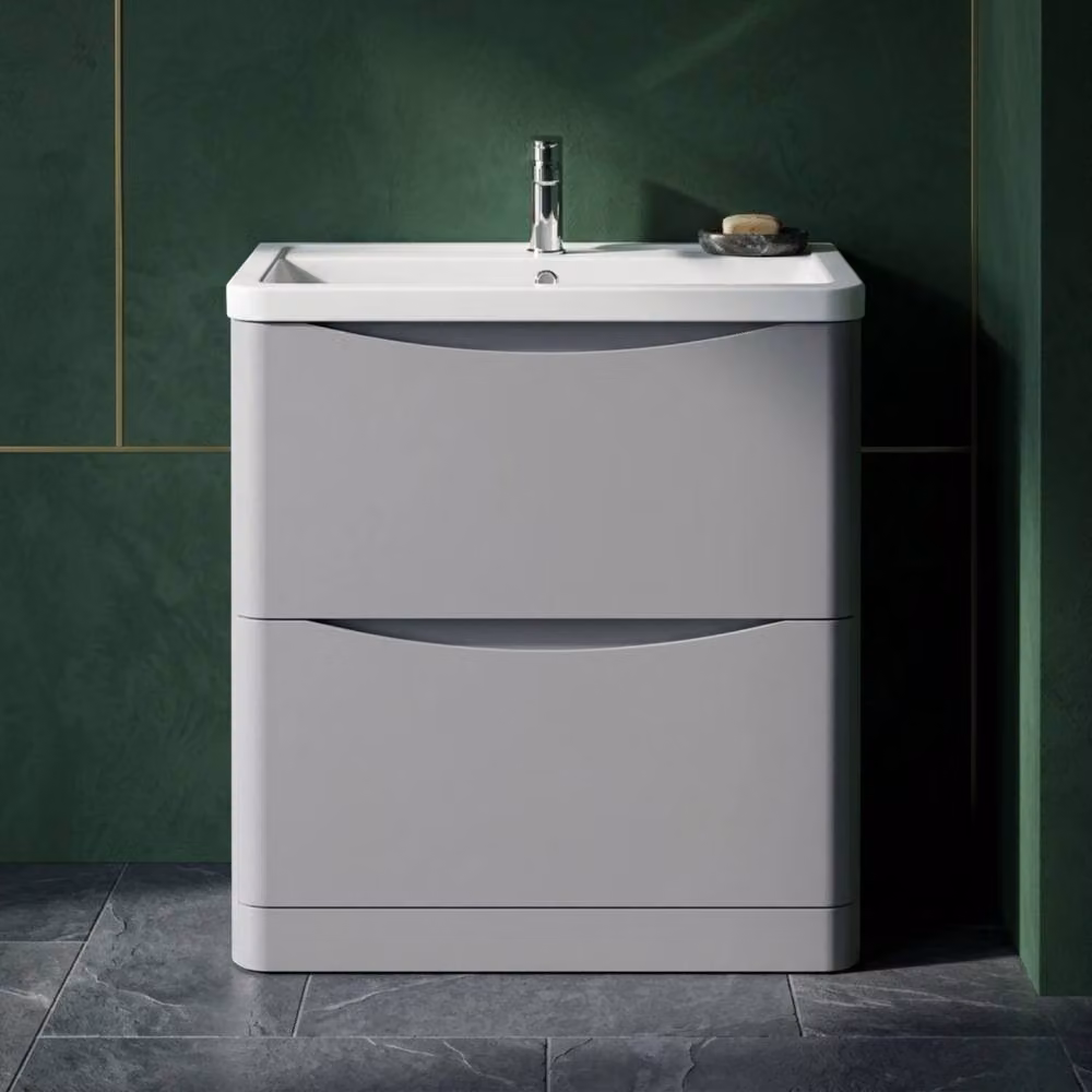 Balterley Dunwood Contemporary 2 Drawer Vanity Basin Unit in Satin Grey, Width: 80 cm – 4