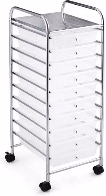 Kelvenix Mobile Rolling Utility Cart with 10 Drawers, White Storage Trolley with Castors – 1