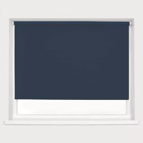 Caecus Blue Blackout Roller Blind with Metal Fittings, UV Resistant and Thermal Insulating, Width: 150 cm, Drop: 160 cm