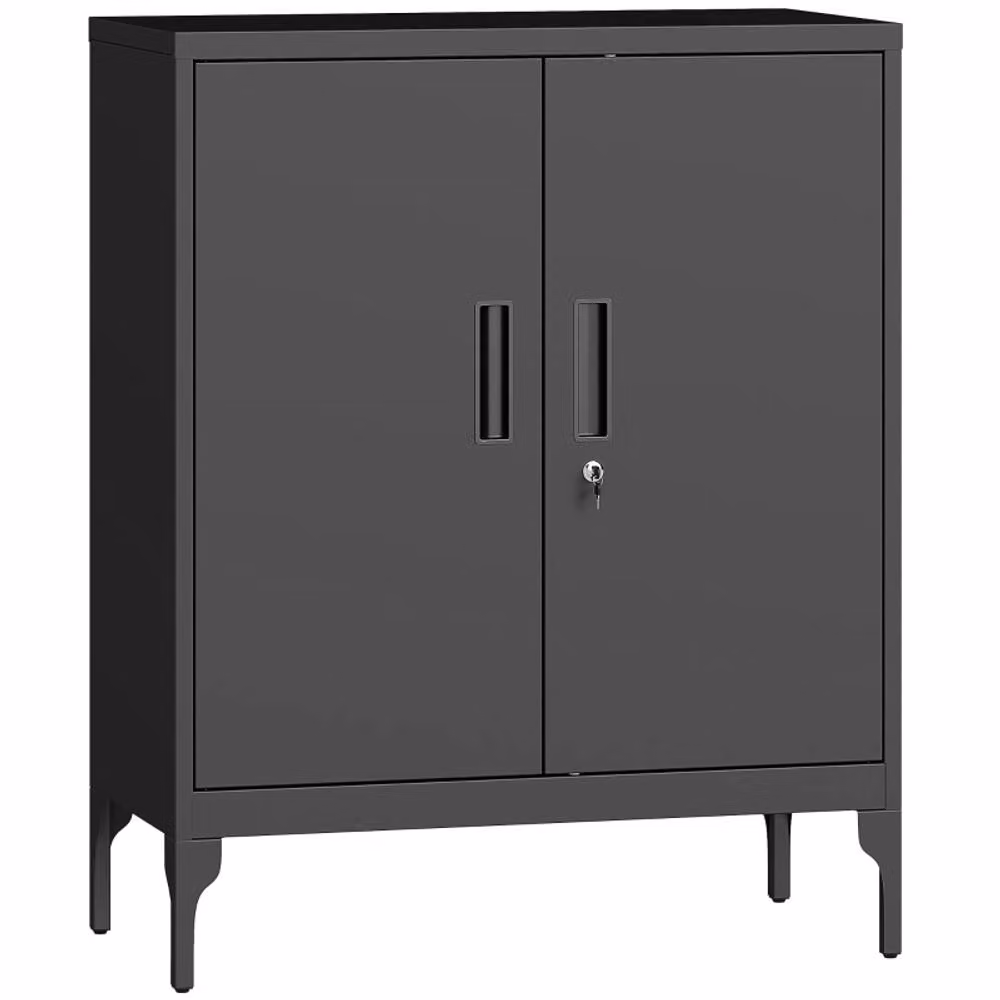 STILVORA Modern Black Lacquered Metal Freestanding Storage Cabinet with Lock and Adjustable Internal Shelves, W/D/H: 80 x 40 x 100 cm – 4