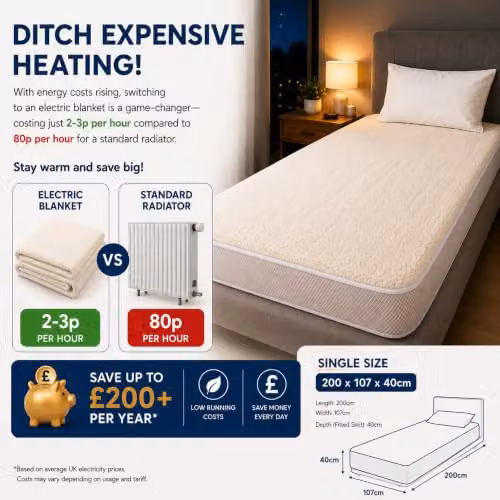 Mylek Single Fleece Fitted Heated Mattress Cover, White, W/D/H: 107 x 200 x 40 cm – 3