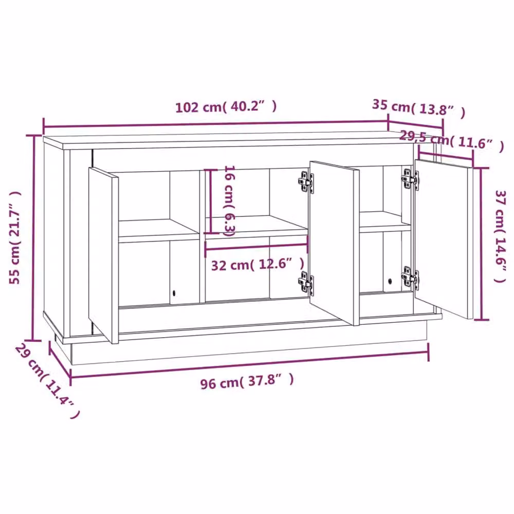 Berkfield Home Grey Sonoma Sideboard in Engineered Wood, W/D/H: 102 x 35 x 55 cm – 3