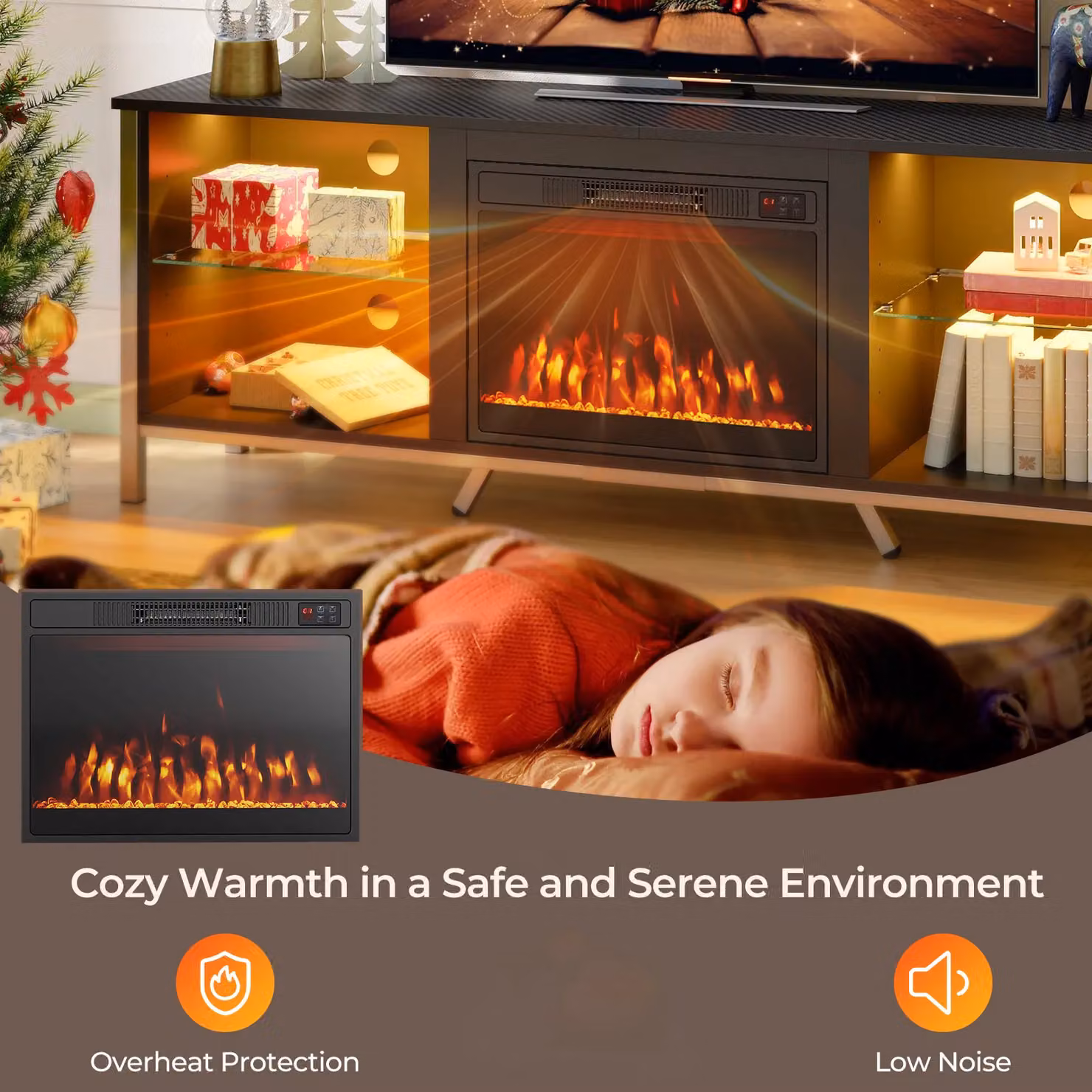 Costway 23 Inch Black Electric Fireplace Insert with 750W/1500W Heater Settings – 5