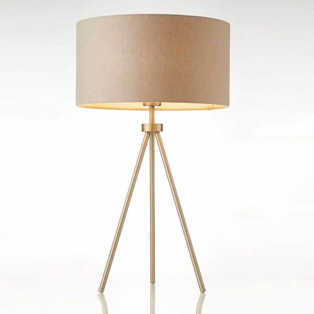 Loops Standing Floor and Table Lamp Set with Matt Nickel Tripod Legs and Grey Fabric Shades – 3