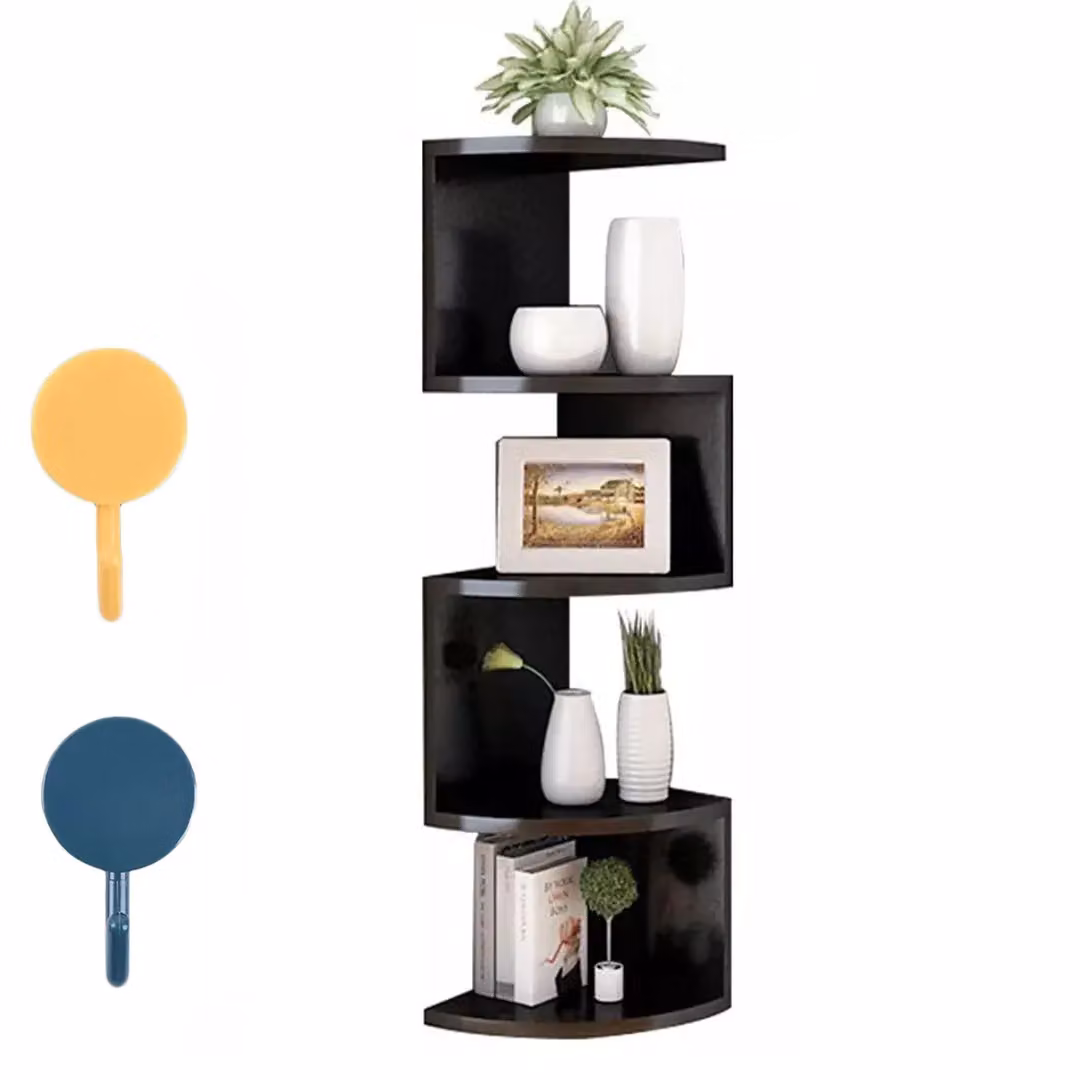 SPETLEK 5 Tier Black Wooden Floating Corner Wall Mounted Shelves – 3