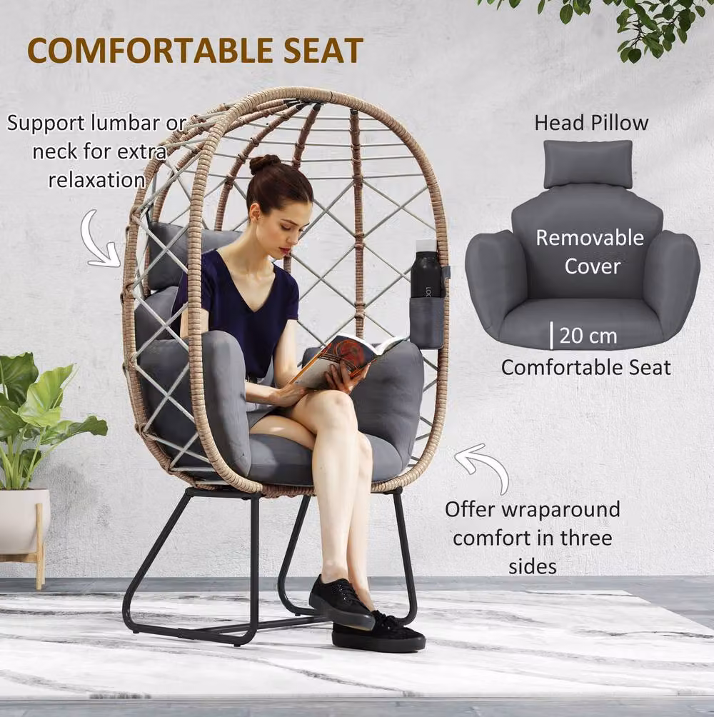 STILVORA Brown Egg Chair with Cushion and Cup Holder – 3