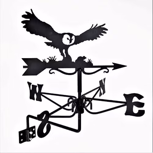 Buttercup Farm Mini Owl & Mouse Weathervane in Black Steel, W: 38 cm, D: 38 cm, H: 48 cm