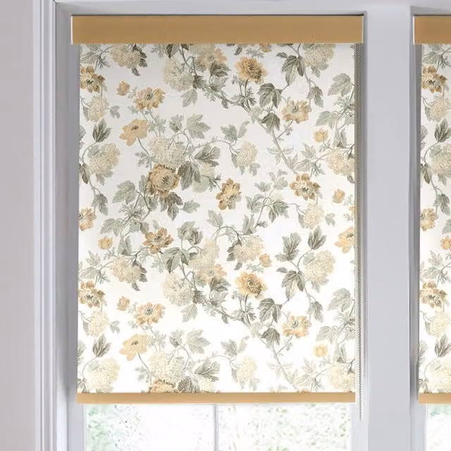 Laura Ashley Catrin Made to Measure Blackout Roller Blind in Ochre Yellow Floral Pattern