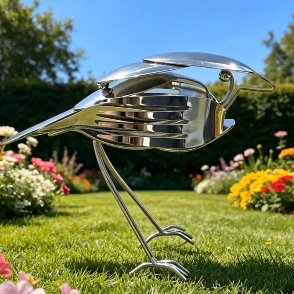 Quipulse Creative Metal Robin Art Sculpture in Silver – 3