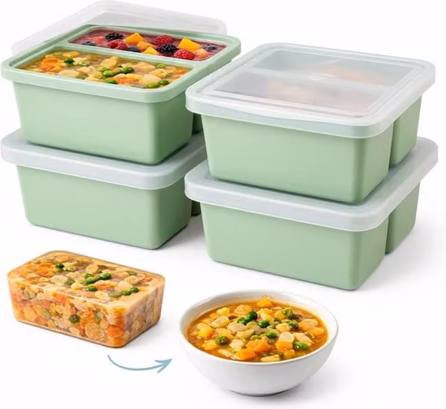 Keplin 4 Pack Silicone Soup Freezer Trays with Snap Lids, Green