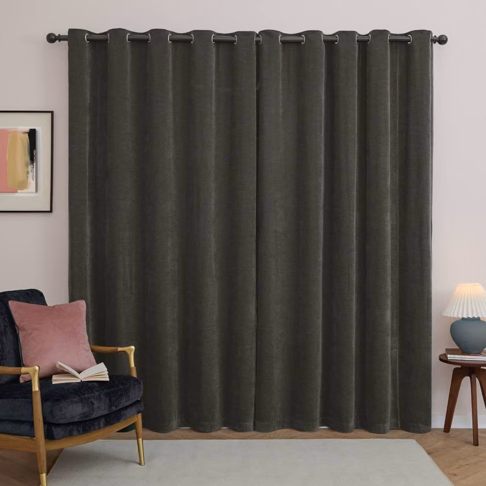 Furn Soft Chenille Blackout Eyelet Curtains in Charcoal Grey, Width: 117 cm, Drop: 183 cm – 2