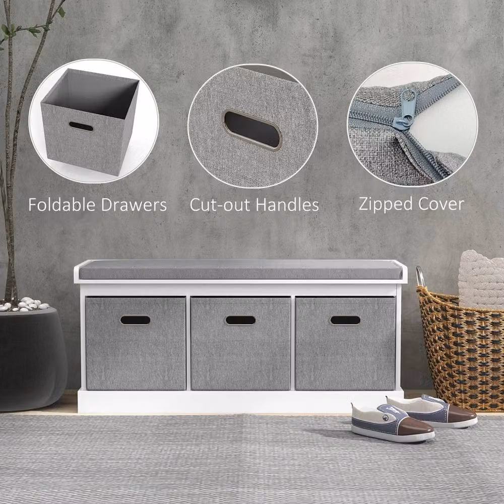 Havendro Modern Shoe Storage Bench with Grey Fabric Seat – 3