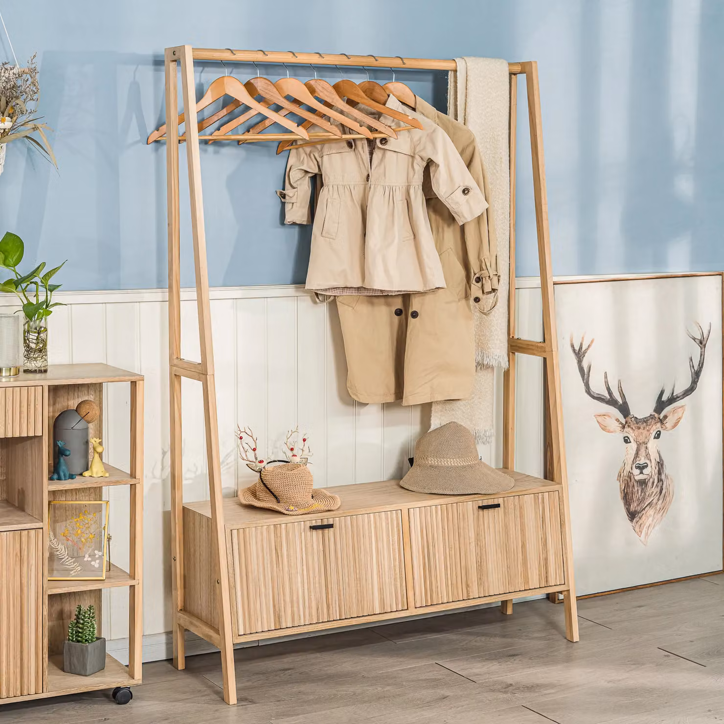 Nordlys Modern Solid Wood Entryway Coat Rack in Brown, H 165.0 cm x W 110.0 cm – 2