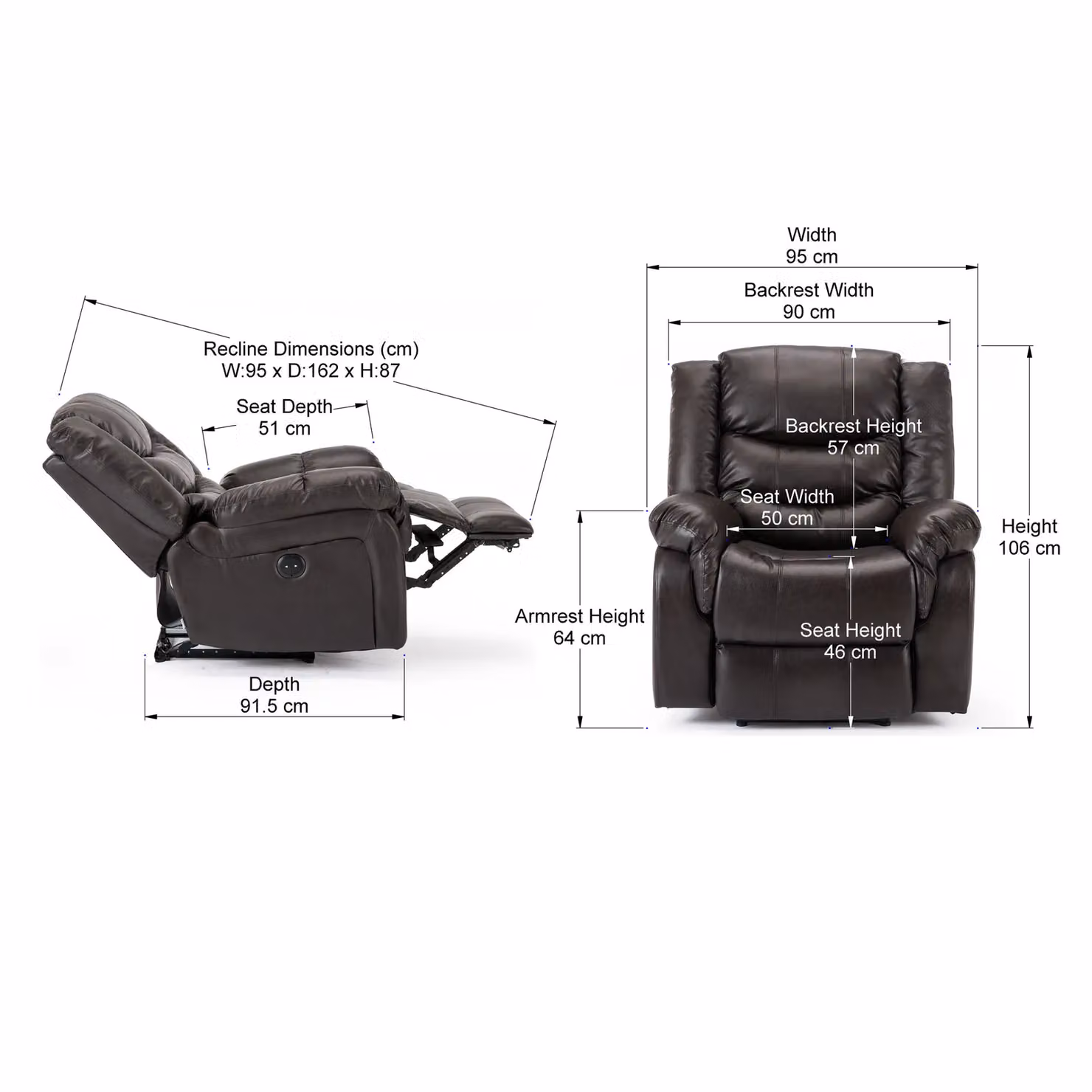 More4Homes Seattle Electric Automatic Recliner Home Lounge Chair in Brown Bonded Leather – 5