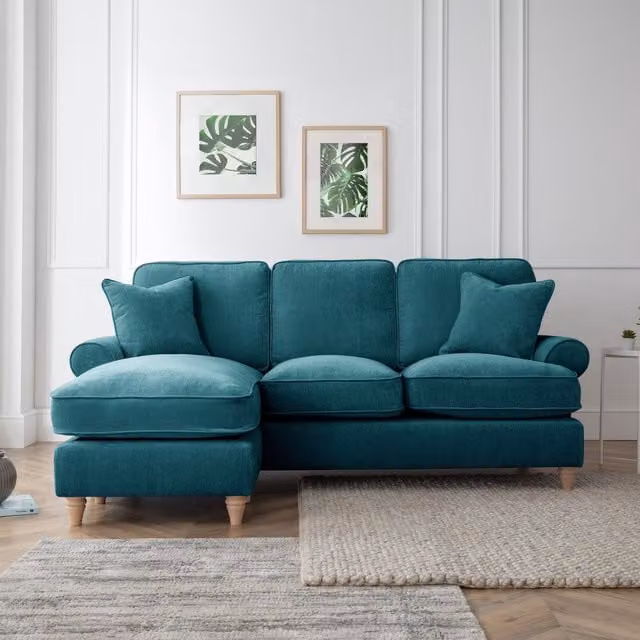 The Great Sofa Company Ezra Left Hand Velvet Chaise Sofa in Emerald Green with Scroll Arms – 1