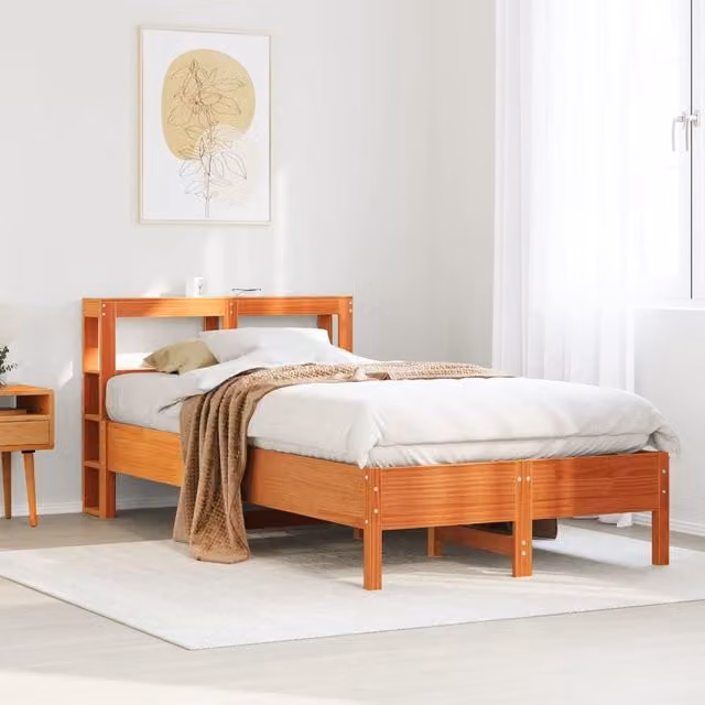 Berkfield Home Small Double Solid Wood Pine Bed Frame in Wax Brown, W/D/H: 120 x 190 cm – 1