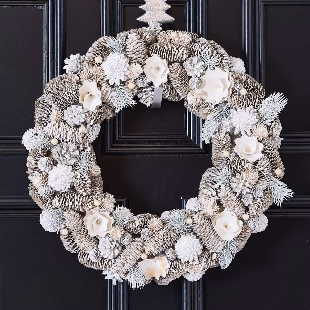 Dibor Giant Morning Frost Christmas Wreath in Red and White, Diameter: 50 cm – 2