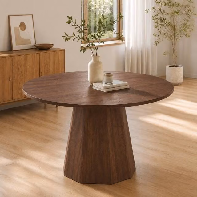 ModernLuxe Round Dining Table in Brown Wood Design, Diameter: 120 cm – 1